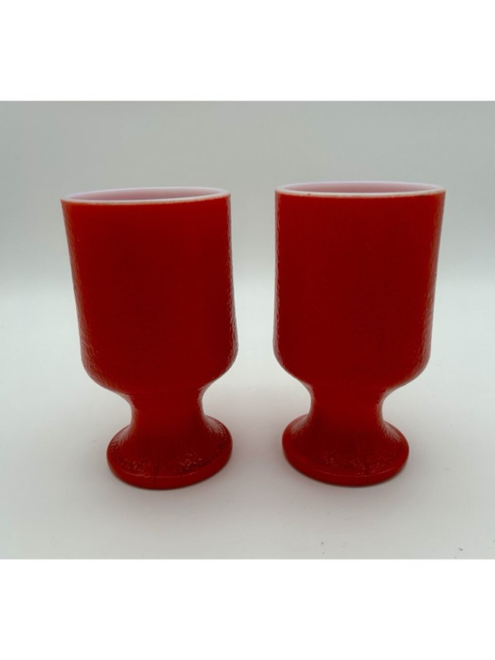 Set of 2-Vintage Red Milk Glass Pedestal Mugs-Orange Peel=5.5" - Picture 3 of 7